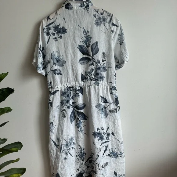 Lungo L'arno Linen Blue Floral Dress Size M With Pockets Midi Made in Italy - Picture 3 of 15